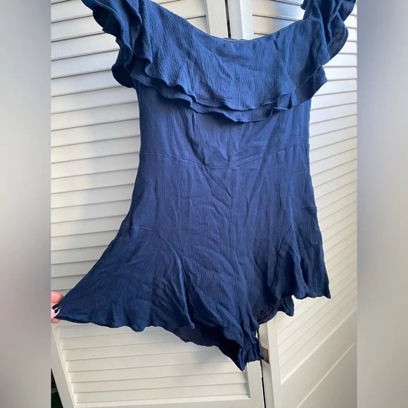 Navy blue adorable romper, on or off shoulder. Cotton Candy LA. - Picture 2 of 7